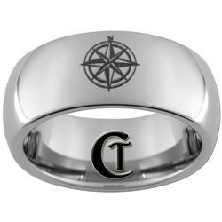 8mm Dome Tungsten Carbide Compass Rose Design Ring.