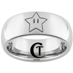 8mm Dome Tungsten Carbide Black Mario Star Design