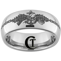 8mm Dome Tungsten Carbide Navy Seabees Design Ring.