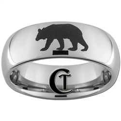 8mm Dome Tungsten Carbide Grizzly Bear Silhouette Design Ring.