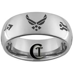 8mm Dome Tungsten Carbide  Masonic Air Force Design.