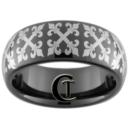 8mm Black Dome Tungsten Carbide Fleur De Lis Cross Design