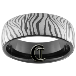 8mm Black Dome Tungsten Carbide Zebra Design