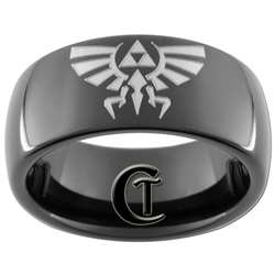 8mm Black Dome Tungsten Carbide Legend Of Zelda Design