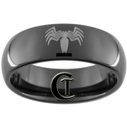 8mm Black Dome Tungsten Carbide Spiderman Design