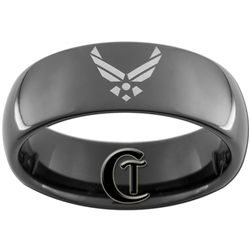 8mm Black Dome Tungsten Carbide Air Force Logo Design.