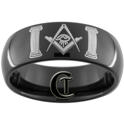 8mm Black Dome Tungsten Carbide Masonic Laser Design