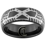 8mm Black Dome Tungsten Carbide Rebel Tire Tread Design Ring.