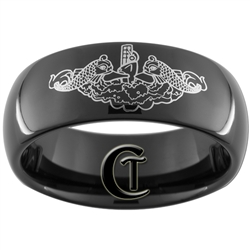 8mm Black Dome Tungsten NAVY Submarine Dolphins Design Ring.