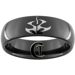 8mm Black Dome Tungsten Carbide Hitman Tattoo Symbol Design Ring.