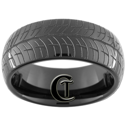8mm Black Dome Tungsten Carbide Tire Tread Design Ring.