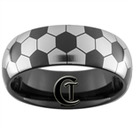 8mm Black Dome Tungsten Carbide Soccer Design Ring