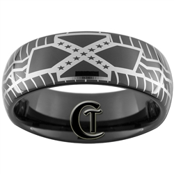 8mm Black Dome Tungsten Tire Tread Confederate Flag Designed Polished Ring.