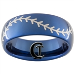 8mm Blue Dome Tungsten Carbide Baseball Stitch Design Ring