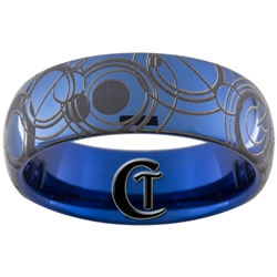 8mm Dome Blue Tungsten Carbide Doctor Who Gallifreyan Design.