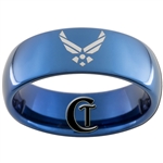 8mm Blue Dome Tungsten Carbide Air Force Logo Design.