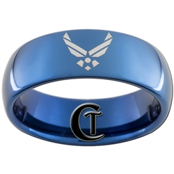 8mm Blue Dome Tungsten Carbide Air Force Logo Design.