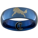 8mm Blue Dome Tungsten Carbide Wolf Design Ring