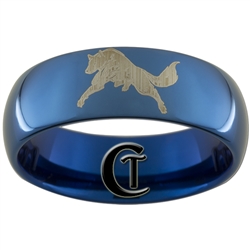8mm Blue Dome Tungsten Carbide Wolf Design Ring