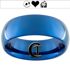 8mm Blue Dome Tungsten Carbide Jack and Sally Design Ring