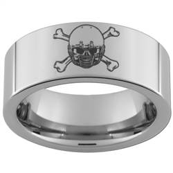 8mm Pipe Tungsten Carbide Skull and Crossbones Football Design