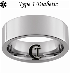 8mm Pipe Tungsten Carbide Medical Alert Type 1 Diabetic Design