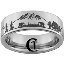 8mm Pipe Tungsten Carbide Bear Scene Design Ring