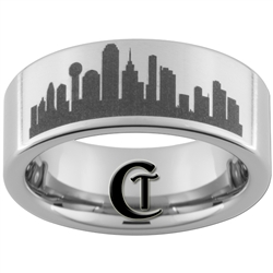 8mm Pipe Tungsten Carbide Dallas Skyline Design Satin Finish