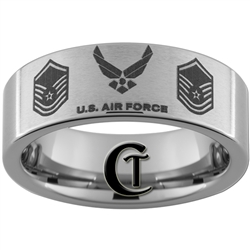 8mm Pipe Tungsten Carbide Satin Finish Air Force Master Sergeant Ring Design.
