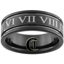 Build Your Own Custom 8mm Black Pipe Two Groove Tungsten Carbide Roman Numeral Design