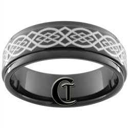 9mm Black 1-Step Pipe Tungsten Carbide Ring with a Celtic Knot Design.