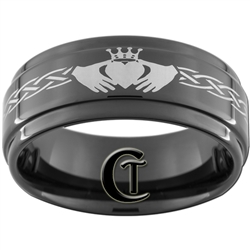 9mm 1 Step Black Pipe Tungsten Carbide Claddagh Celtic Ring Design