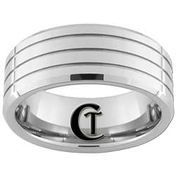 9mm Beveled 3 Groove Tungsten Carbide Ring