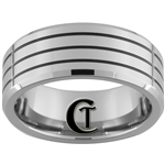 9mm Beveled 3 Enameled Grooves Tungsten Carbide Ring