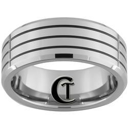 9mm Beveled 3 Enameled Grooves Tungsten Carbide Ring