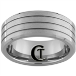 9mm Beveled 3 Groove Satin Finish Tungsten Carbide Ring