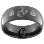 9mm Black Dome Tungsten Carbide Marines Corporal Design Ring.