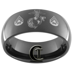 9mm Black Dome Tungsten Carbide Marines Corporal Design Ring.