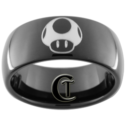9mm Black Dome Tungsten Carbide Mario Mushroom Design Ring.