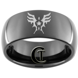 9mm Black Dome Tungsten Carbide Air Force Winged Star Design Ring.