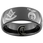 9mm Black Dome Tungsten Carbide Masonic Design