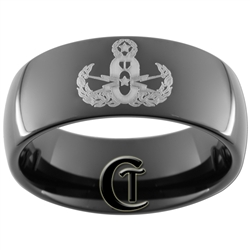 9mm Black Dome Tungsten Carbide Military Senior EOD Design Ring.