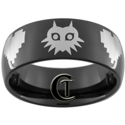 9mm Black Dome Tungsten Carbide Zelda Majora's Mask & 8-Bit Hearts Design