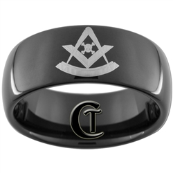 9mm Black Dome Tungsten Carbide Masonic Design