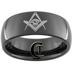 9mm Black Dome Tungsten Carbide Masonic Design