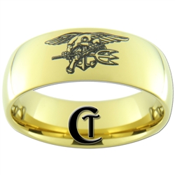 9mm 14Kt Gold Plated Dome Tungsten Carbide Navy Eagle and Trident Design.