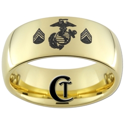 9mm 14Kt Gold Plated Dome Tungsten Carbide Marines Sergeant Rank Design.