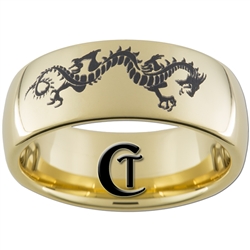 9mm 14Kt Gold Plated Dome Tungsten Carbide Dragon Design Ring.