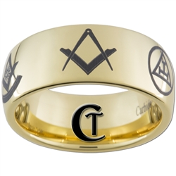 9mm Gold Dome Tungsten Carbide Masonic Design