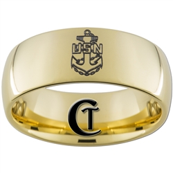 9mm 14kt Gold Plated Dome Tungsten Carbide Navy Anchor Design Ring.